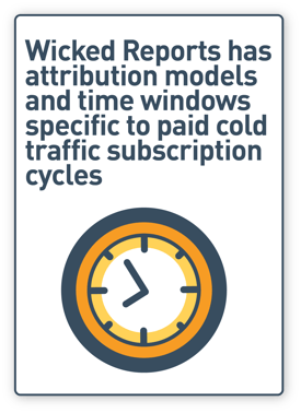 Wicked Reports has attribution models and time windows specific to paid cold traffic subscription conversion cycles