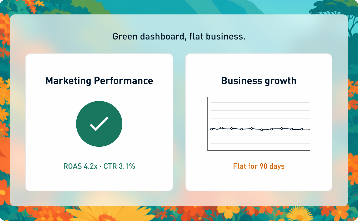 Green dashboard, flat business — marketing performance vs business growth