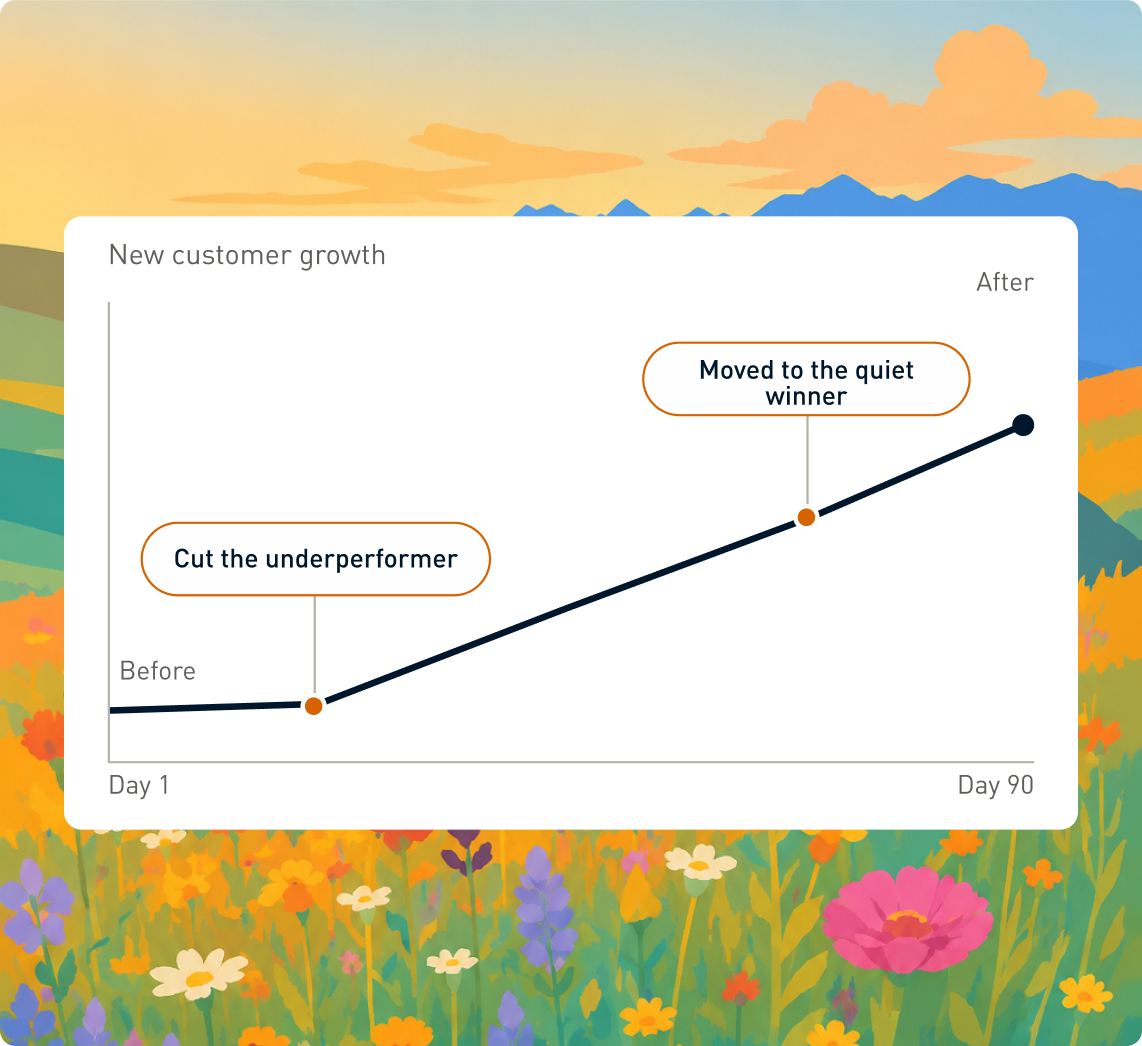 New customer growth: cut the underperformer, moved to the quiet winner